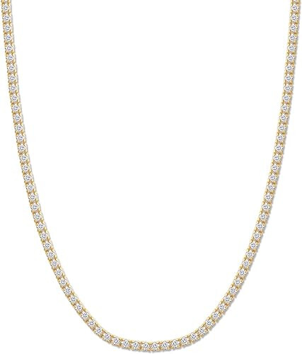 2MM Width Tennis Chain Necklace Moissanite 14K Yellow Gold Plated Silver- 17″