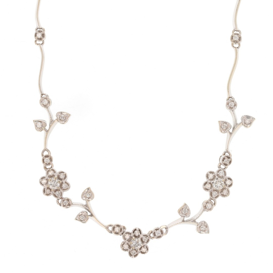 .68ctw Diamond Cluster Floral Vine Bar Link 16″ Necklace 14k White Gold 13.59g