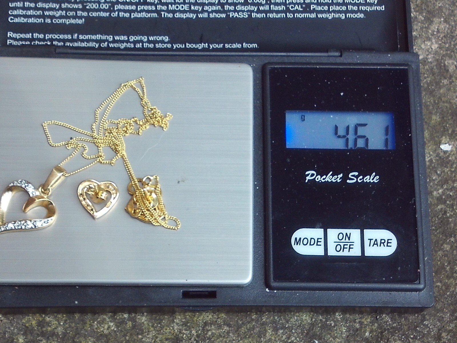 925 silver gilt 18″ chain 2 mm width chain with heart pendant and earrings