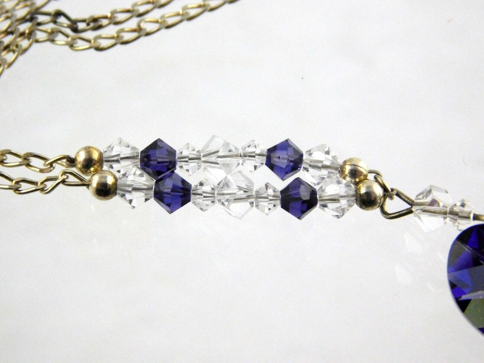 Sterling Silver Purple Crystal Rhinestone Heart Pendant Necklace 17.5 Inches 5g