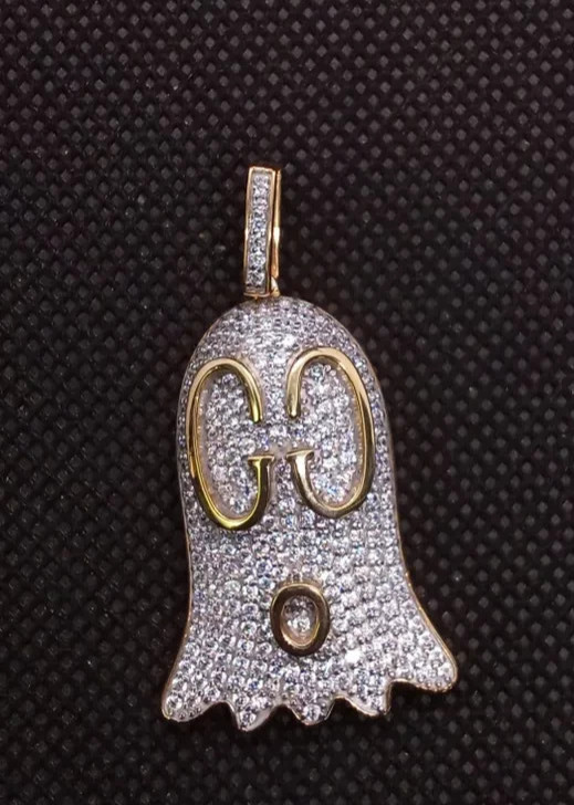 Men’s Ghost Pendant 2Ct Lab-Created Diamond 14K Yellow Gold Plated Free Chain