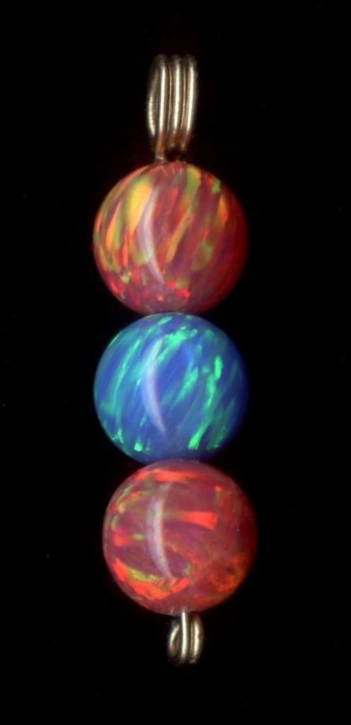 14K 24mm Solid Yellow Gold Red Blue Lab-Created Fire Opal 6mm Bead Pendant #dm