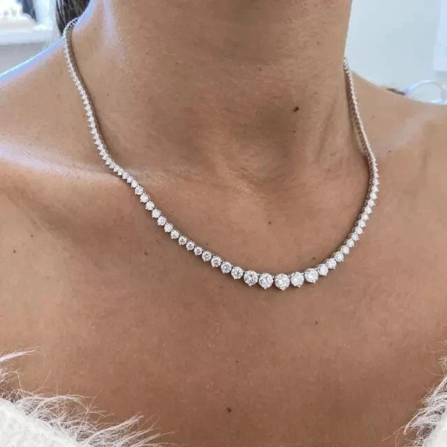 20Ct Round Cut Lab-Created Diamond Women’s Tennis Necklace 14K White Gold Plated