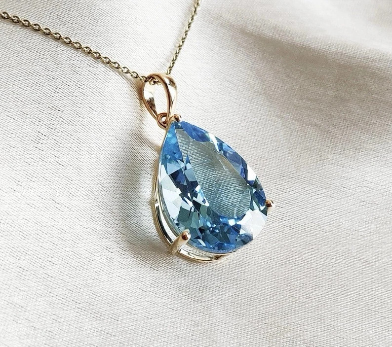 Natural Aquamarine Necklace Sterling Silver Jewelry Gorgeous Aquamarine Pendant