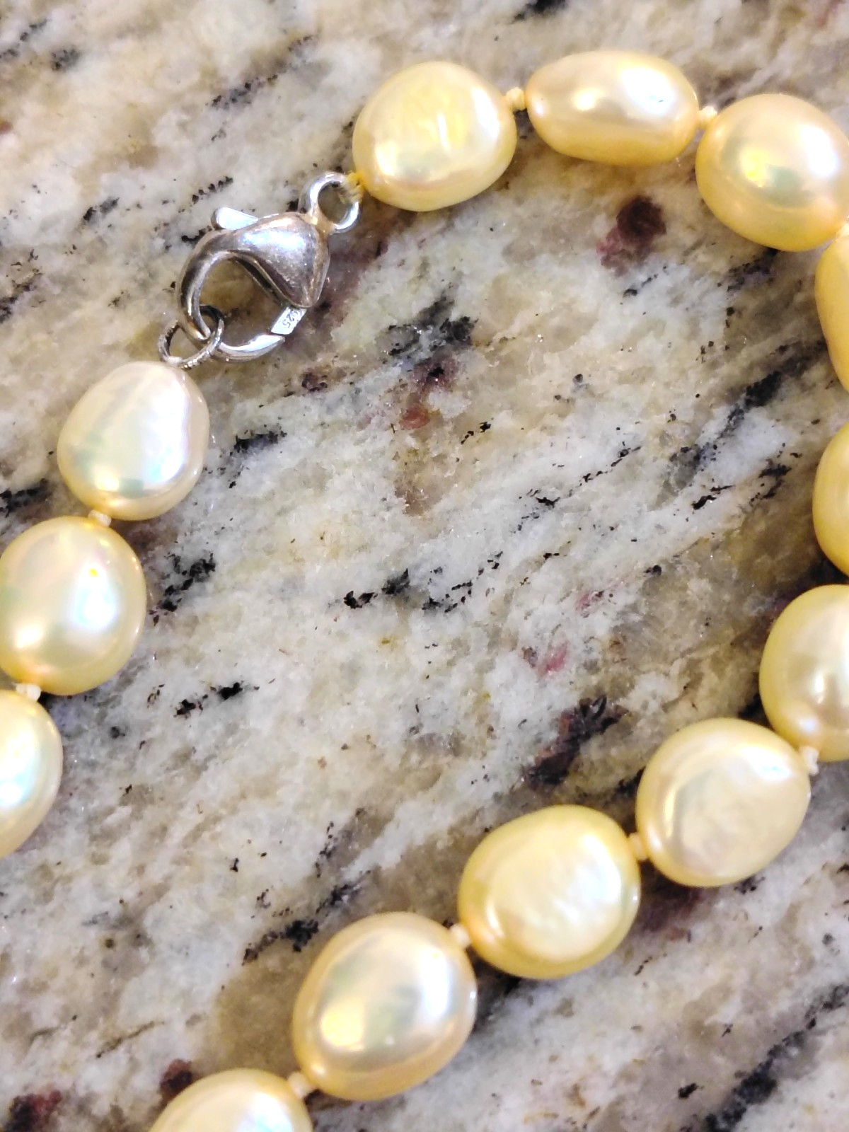 Honora Champagne gold freshwater pearl necklace 925 sterling silver clasp 22″ L.