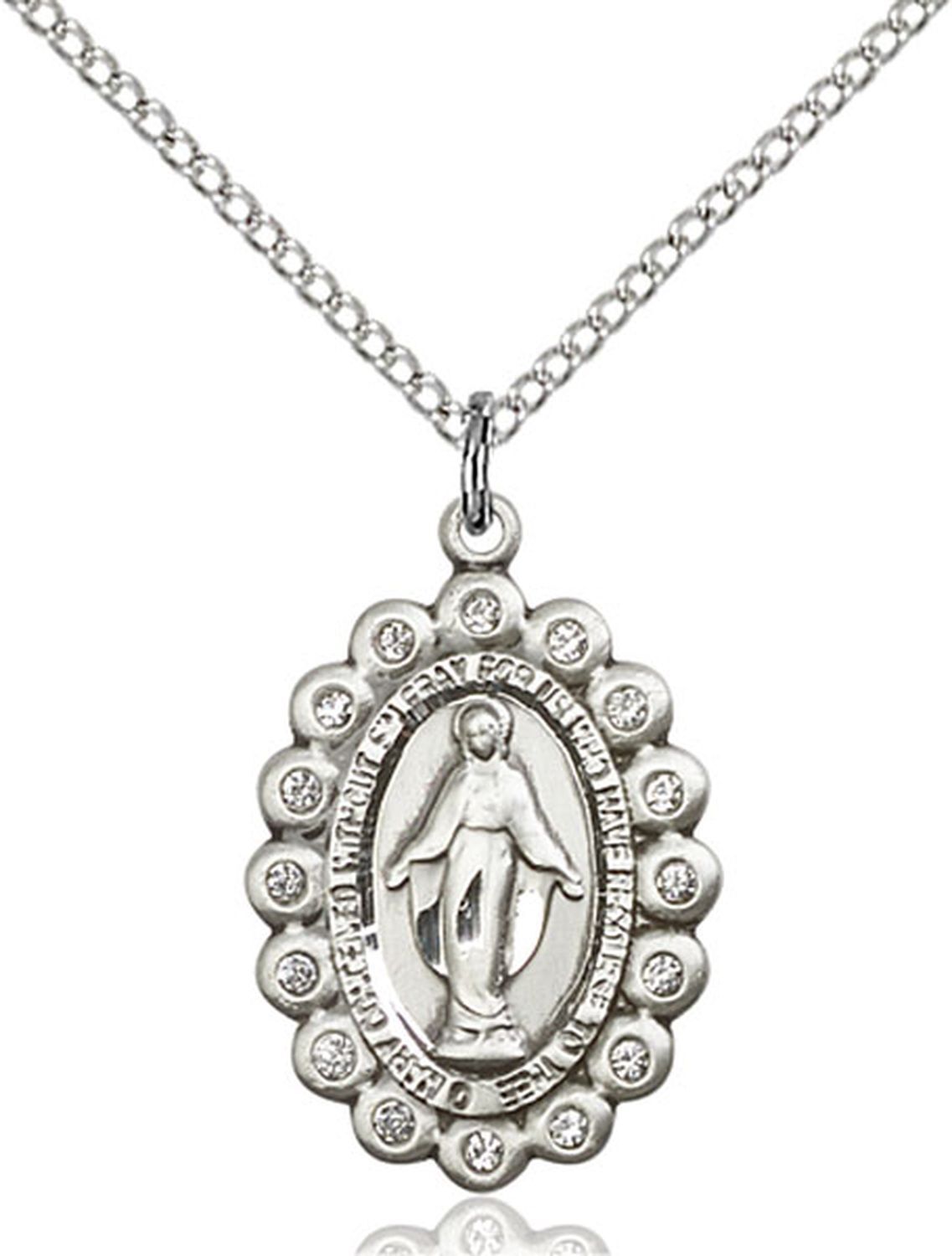 Sterling Silver Miraculous Mary Immaculate Conception Medal Necklace 18″Chain