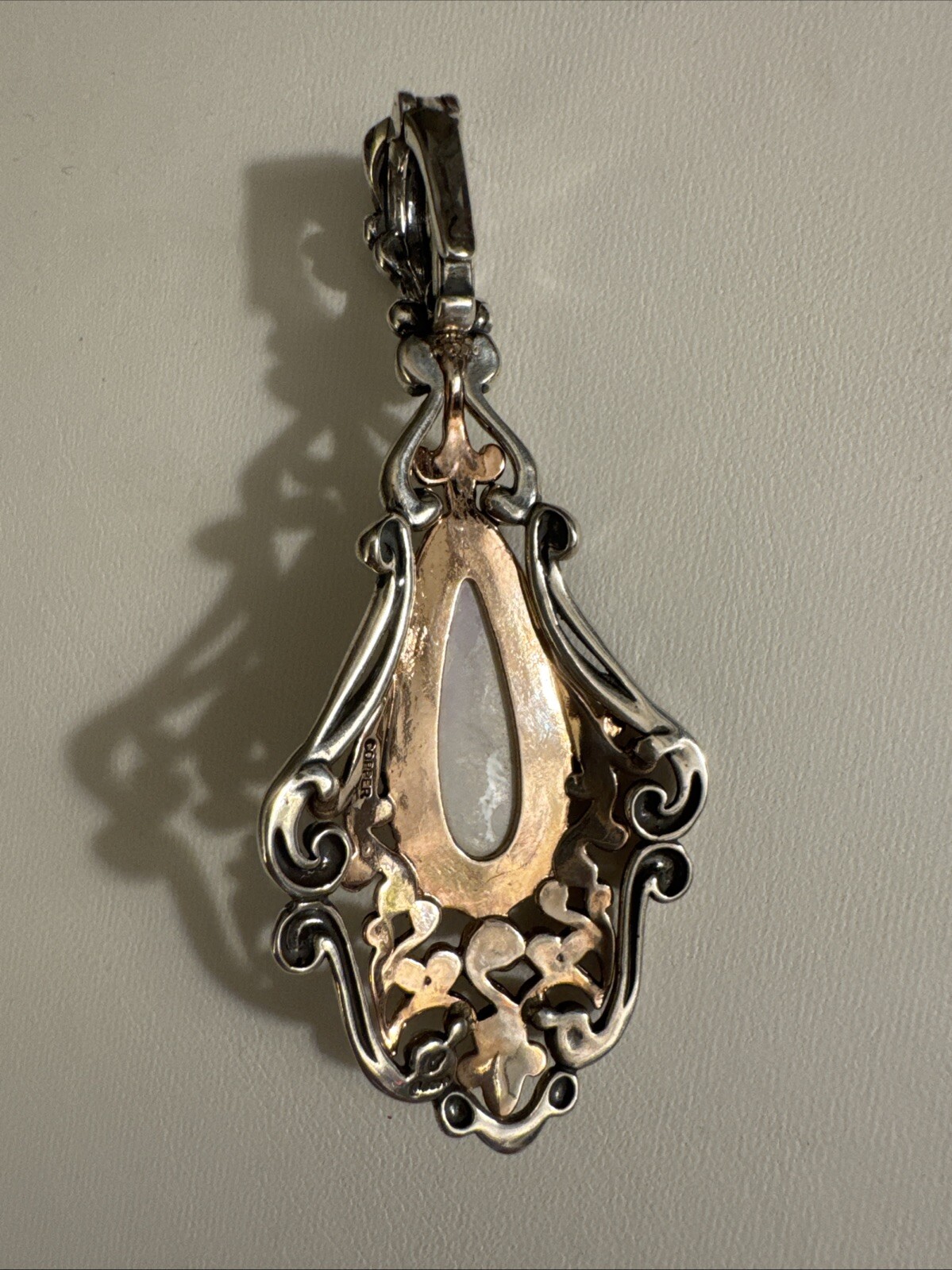 Carolyn Pollack Sterling 925/Copper Filigree Mother of Pearl Pendant Enhancer 3”