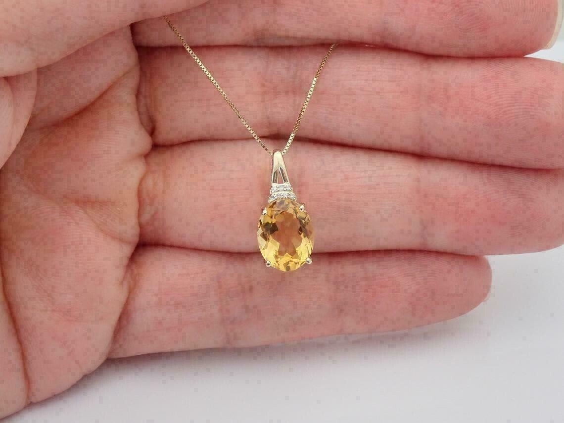 2.70Ct Oval Simulated Yellow Citrine Pendant 14K Yellow Gold Finish Free Chain