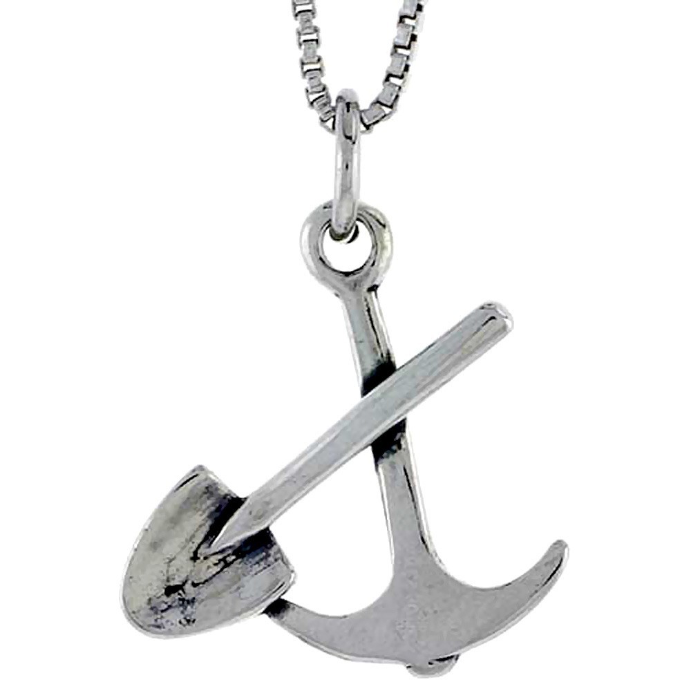 925 Sterling Silver Pickaxe and Shovel Tool Charm Pendant 5/8 (16mm) Inch Tall