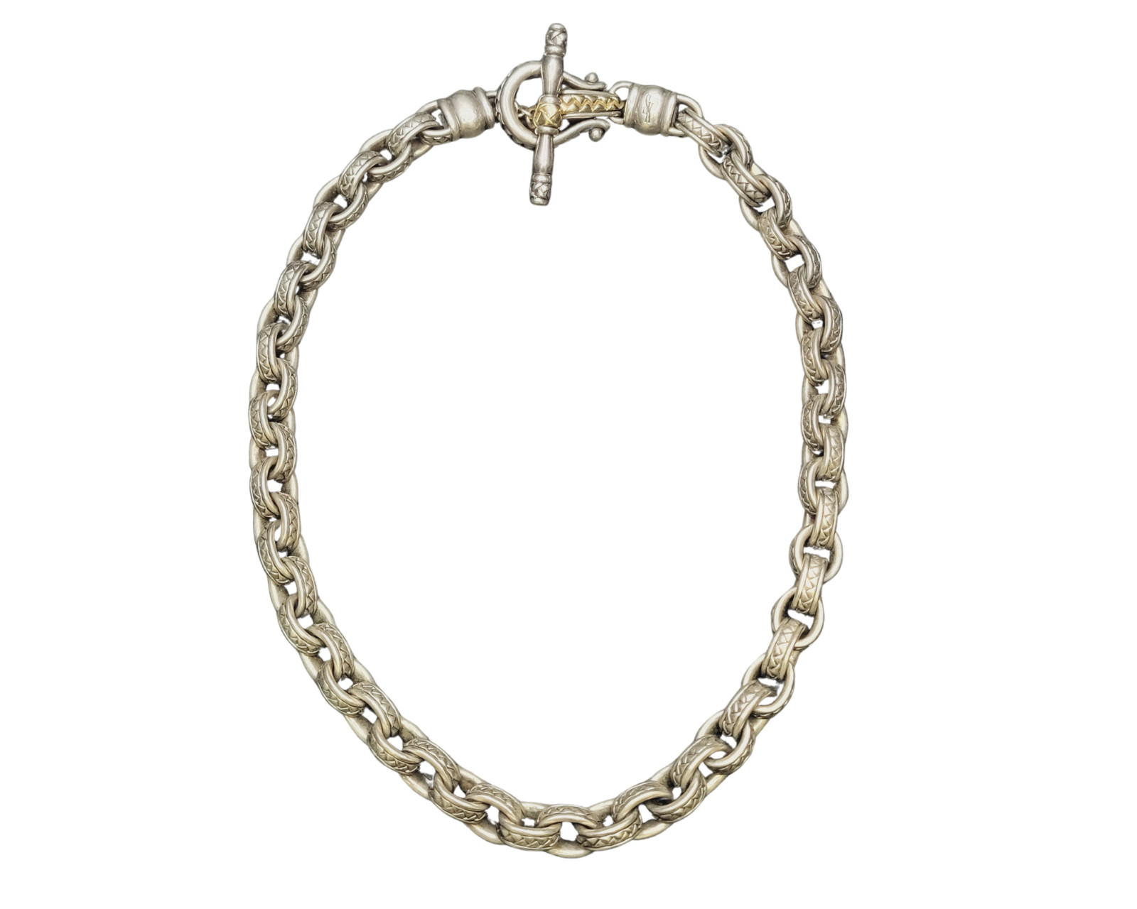 Scott Kay Two-Tone Rolo Link Sterling Silver and 18K Yellow Gold Necklace