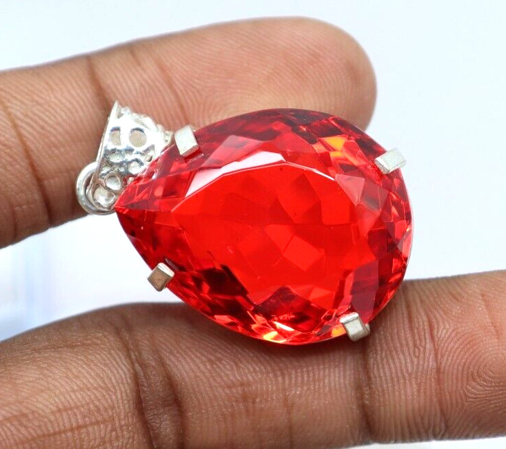 112 Ct Natural Red Topaz 925 Solid Sterling Silver Pendant A+ Gemstone + Gift