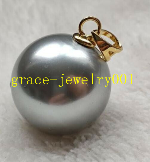 Gorgeous AAA+ 16mm South Sea Gray Round Shell Pearl Pendants 14k Gold