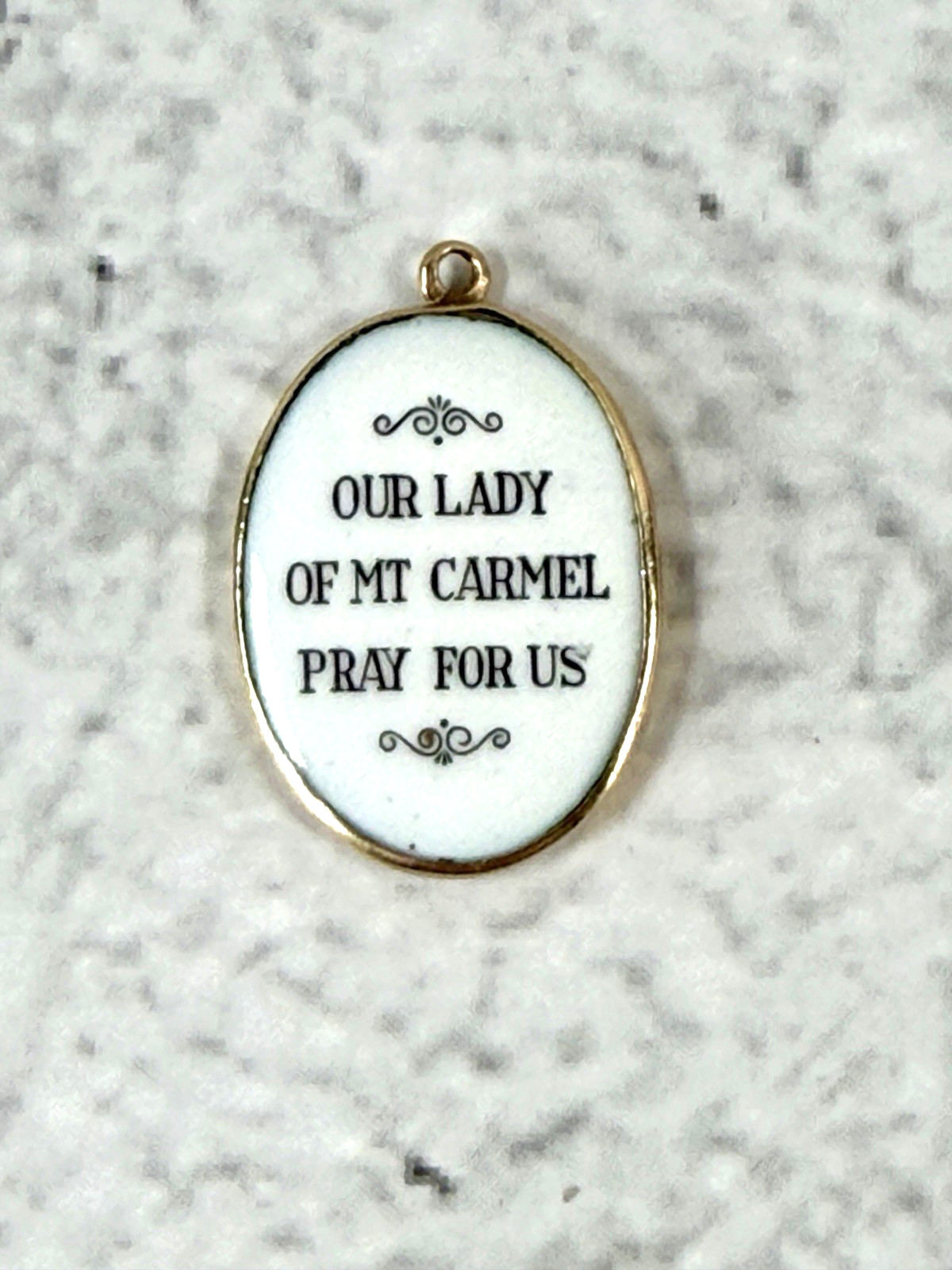 14k Yellow Gold and Porcelain Cathloic Medal Our Lady of Mount Carmel