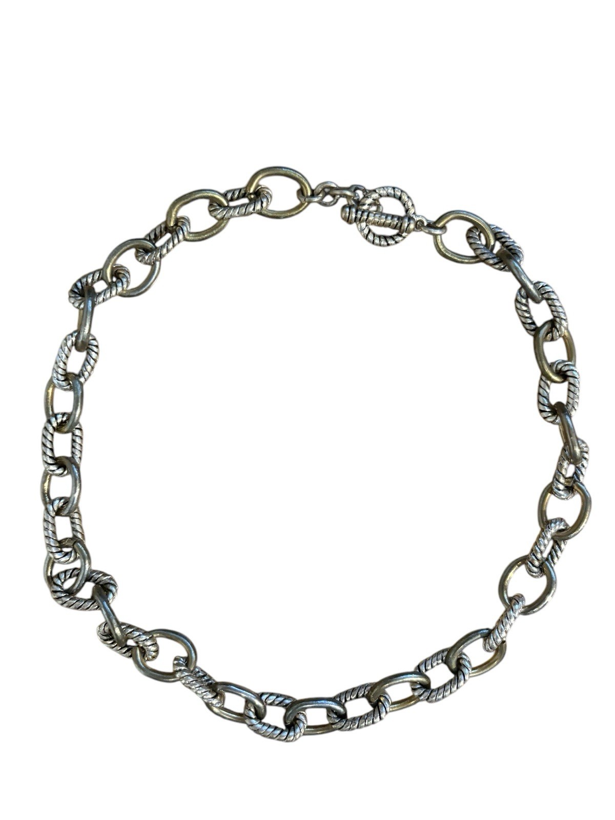 Silver Tone Oval Link Choker Statement Vintage Costume Necklace 18″
