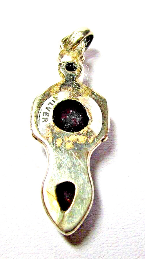 .925 Sterling Silver Red Almadine Garnet Semi Precious Stone Pendant – (#1980)