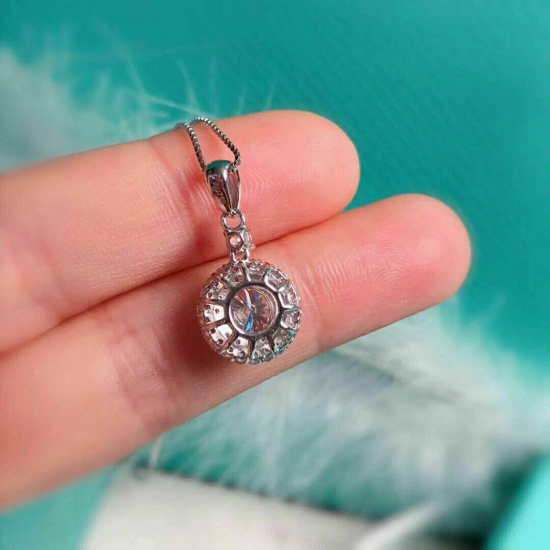 1.50Ct Round Cut Diamond Halo Pendant 14K White Gold Finish 18″ Free Chain