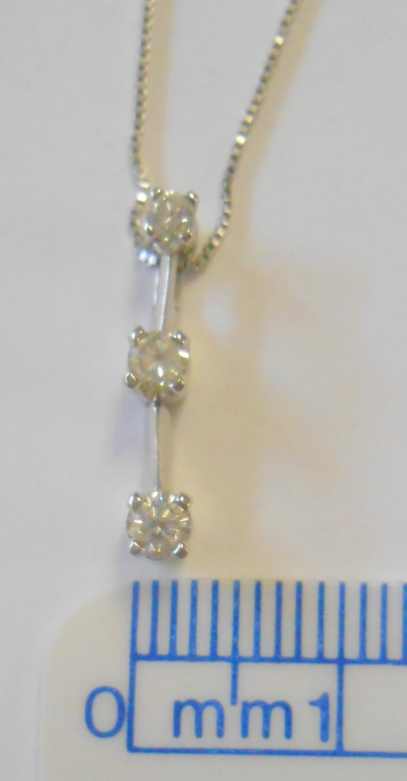 14K White Gold 3 Diamond Pendant Necklace Past Present & Future Approx 1/4 Carat