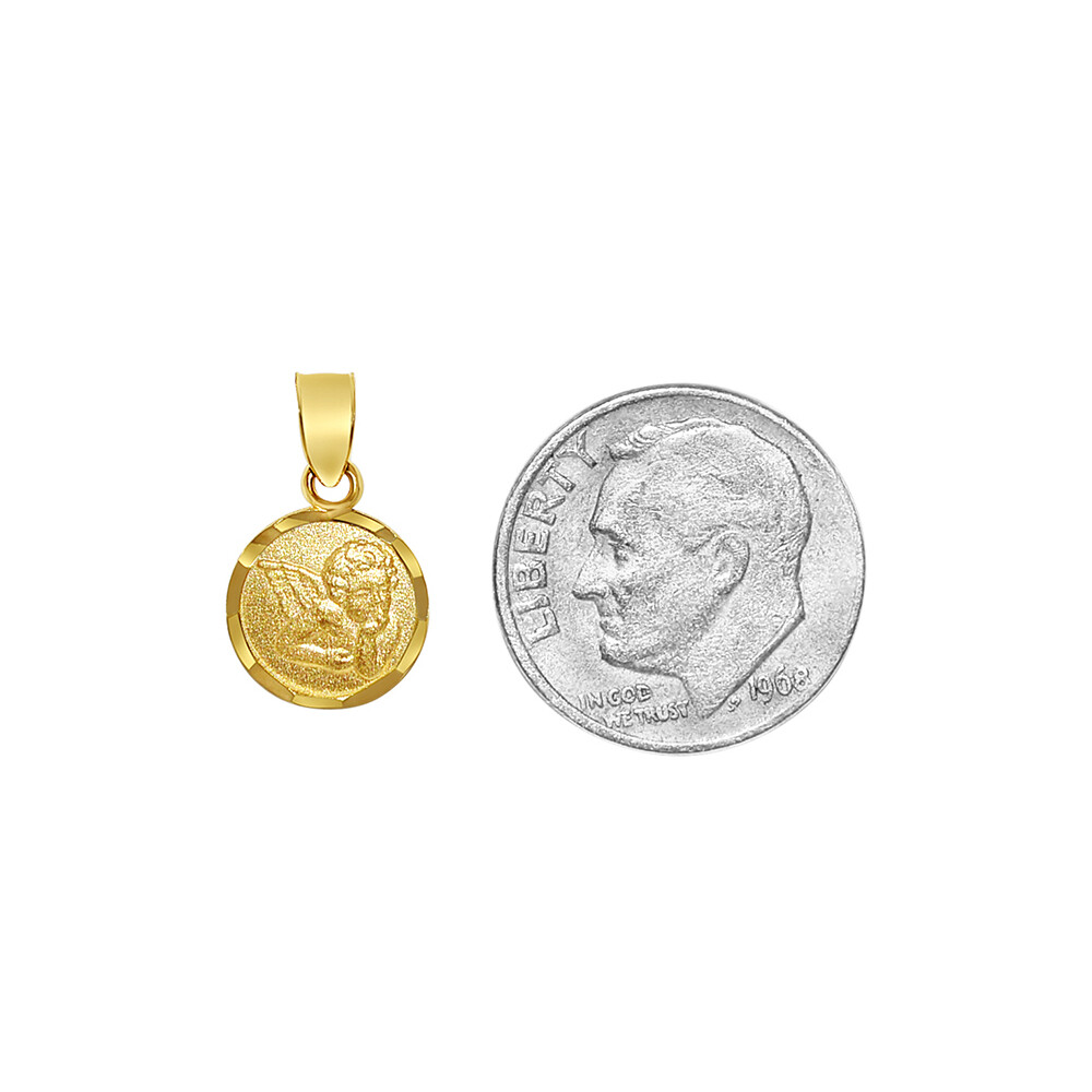 Genuine 14k Yellow Gold 0.39″ Cherubic Guardian Angel Pendant For Women