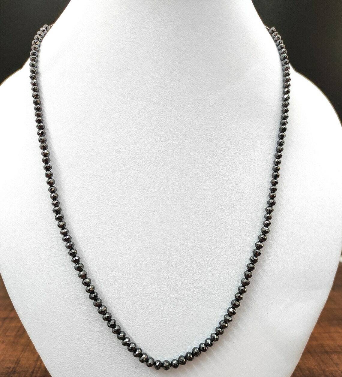 Certified Black Diamond 4 mm Bead Necklace 18 Inches AAA ! Birthday Gift