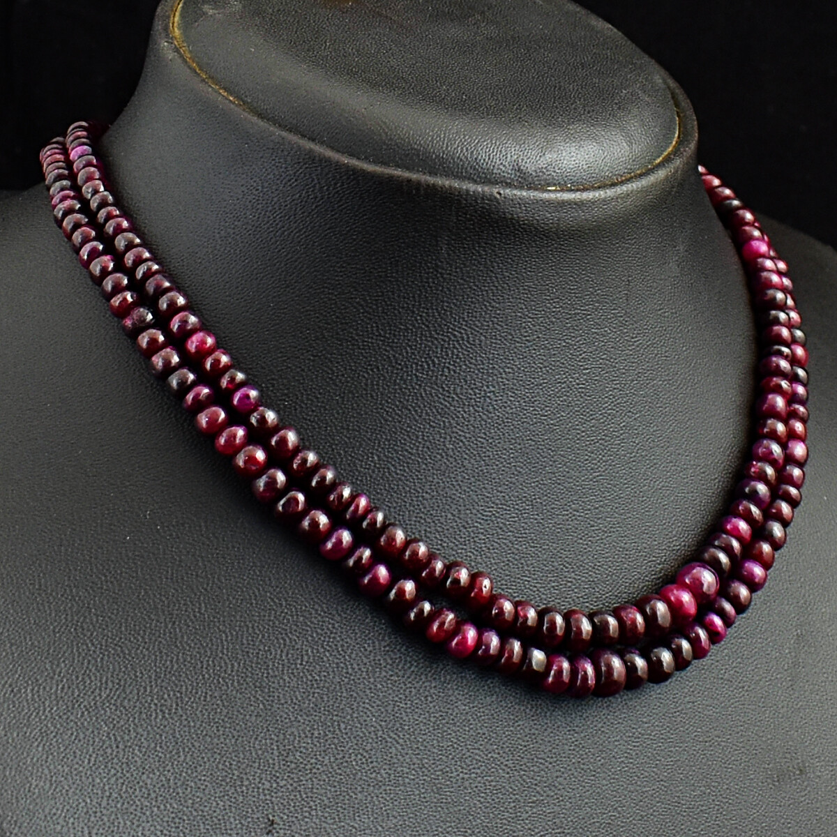 216 Cts Earth Mined 2 Strand Red Ruby Rondelle Beads Necklace Jewelry JK 06E296