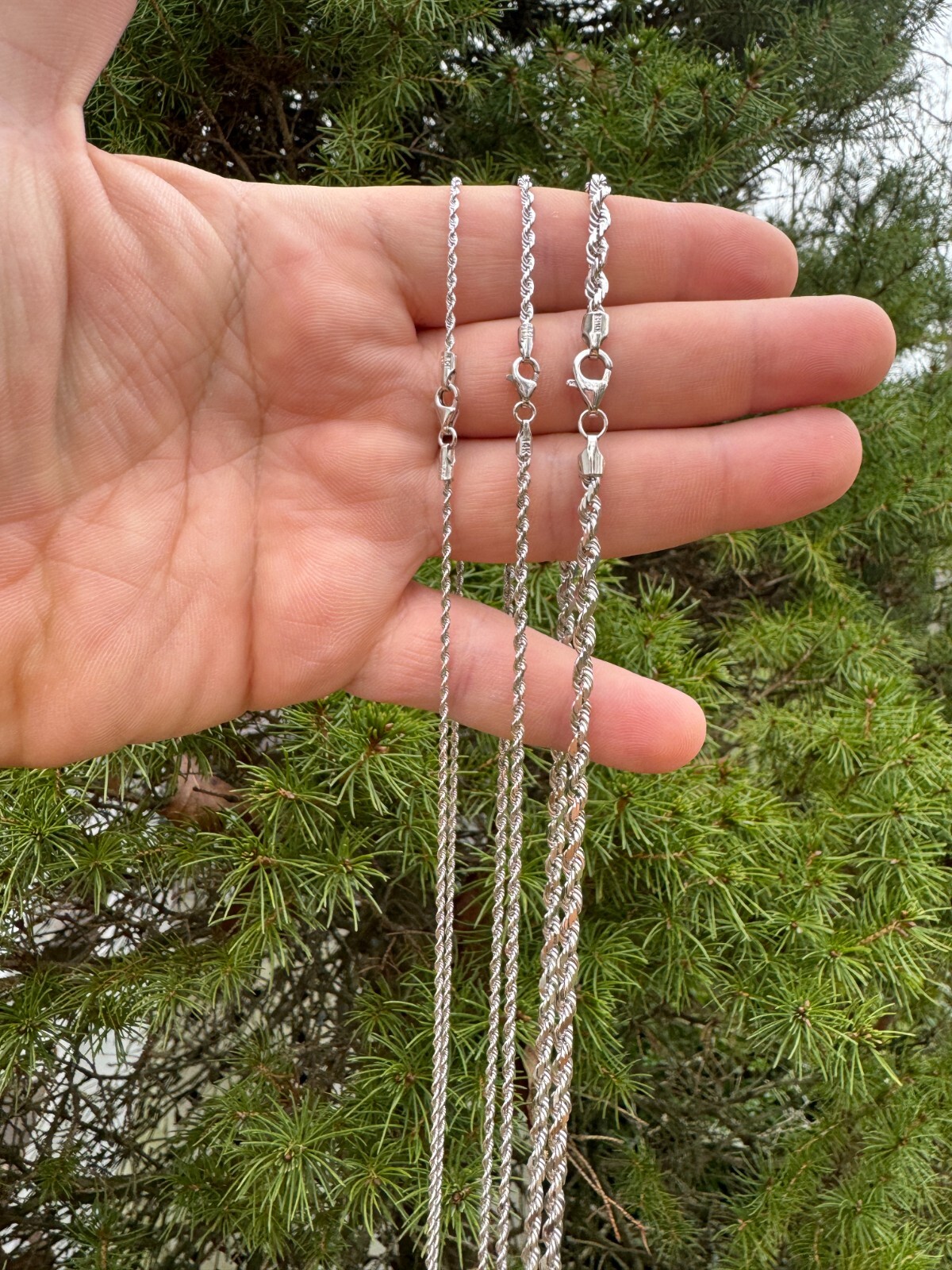 Solid 14k White Gold Men’s Women’s Real Rope Chain Necklace 1.5mm-4mm