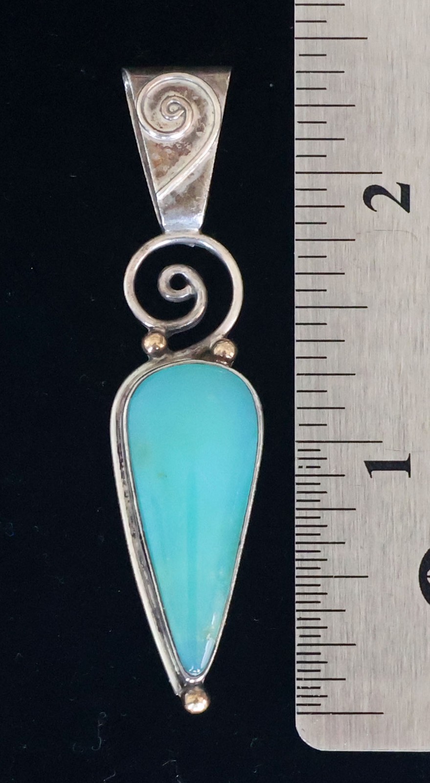 Shano Kelly Sterling Silver 14K Gold Sleeping Beauty Turquoise Spiral Pendant