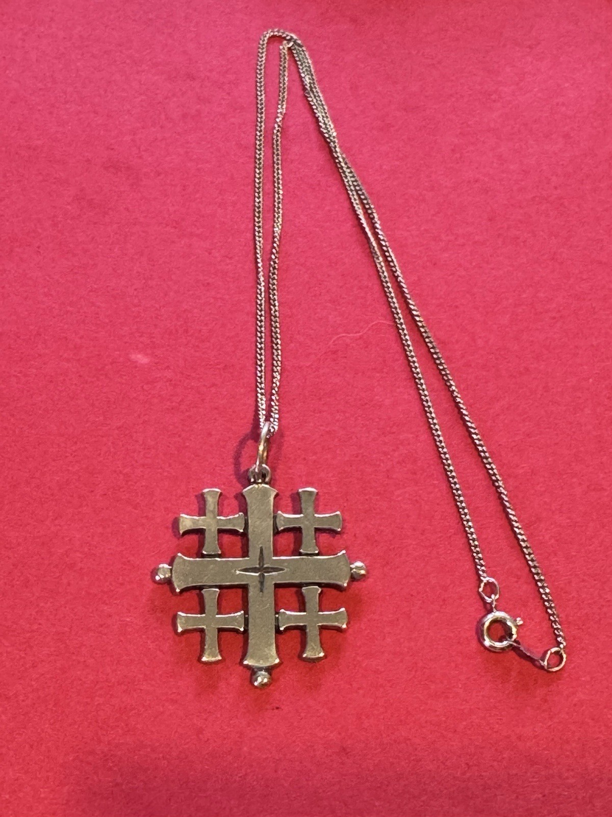 Retired James Avery Large Jerusalem Cross Sterling with Generic Chain ~7g