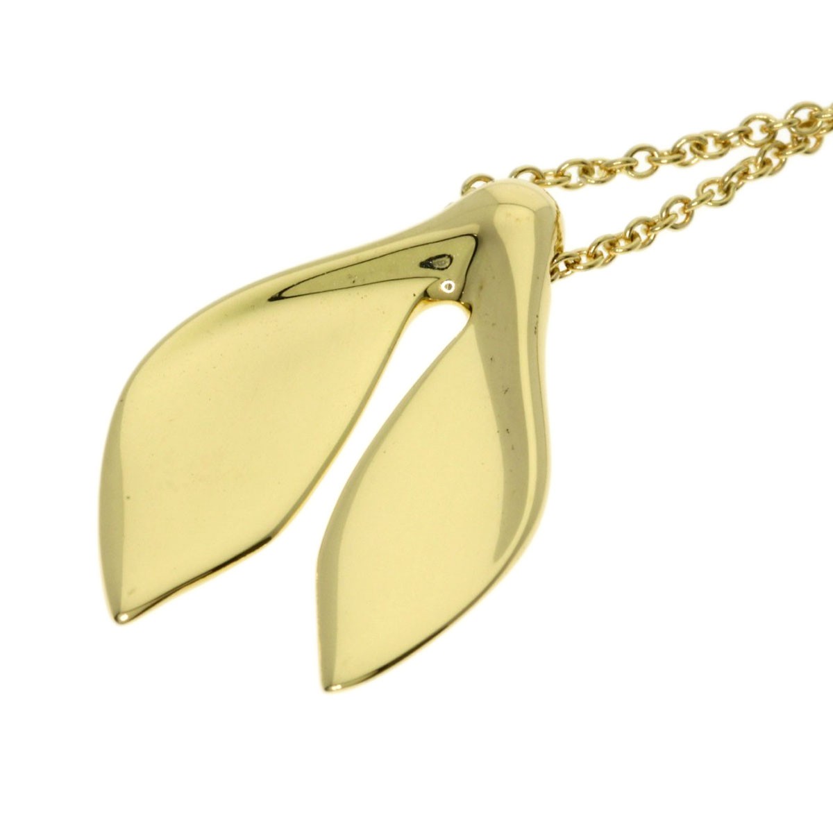 Tiffany & Co. Leaf Fin Pendant 18K Yellow Gold Necklace 40cm chain 16”