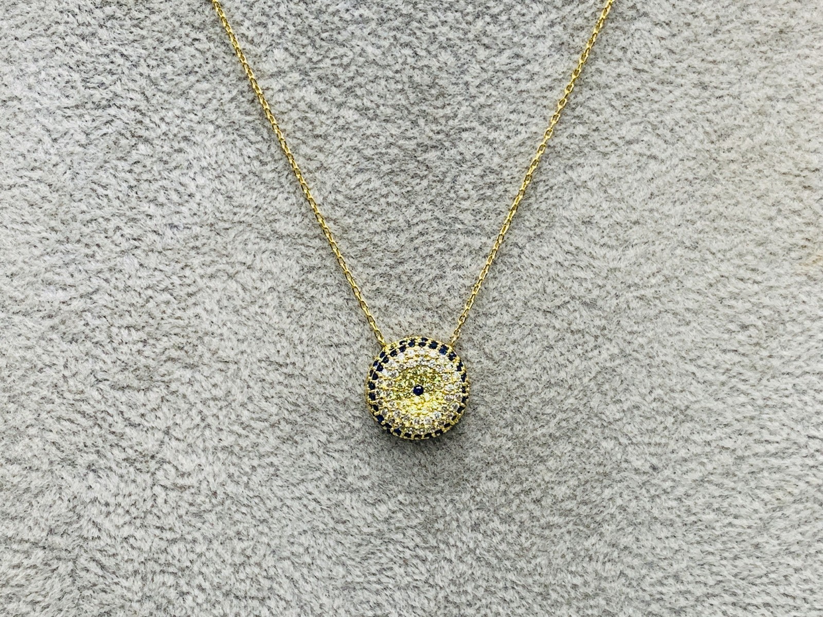 Gold Plated Sterling Silver, CZ Circular Pave’ Pendant Necklace