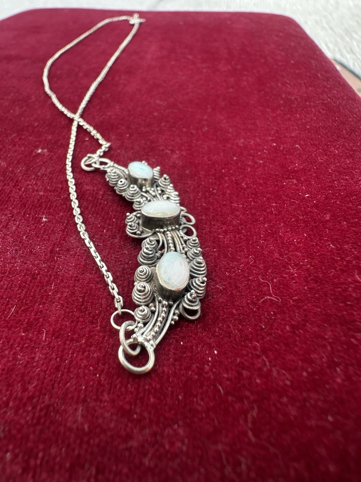 Natural Opal Necklace 17″ in Sterling Silver V Necklace