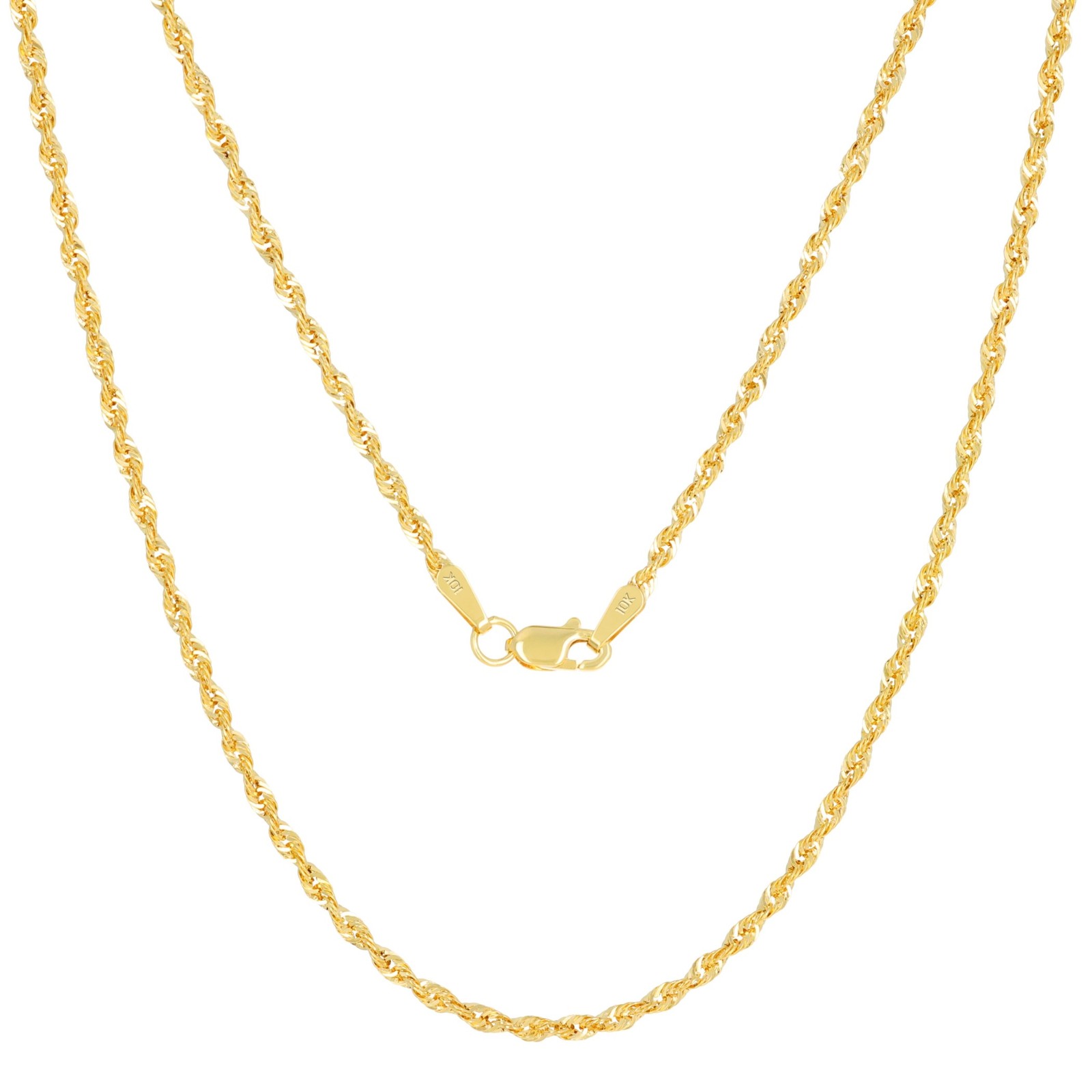 10K Yellow Gold 2mm Rope Chain Laser Diamond Cut Necklace Mens Womens 16″- 30″