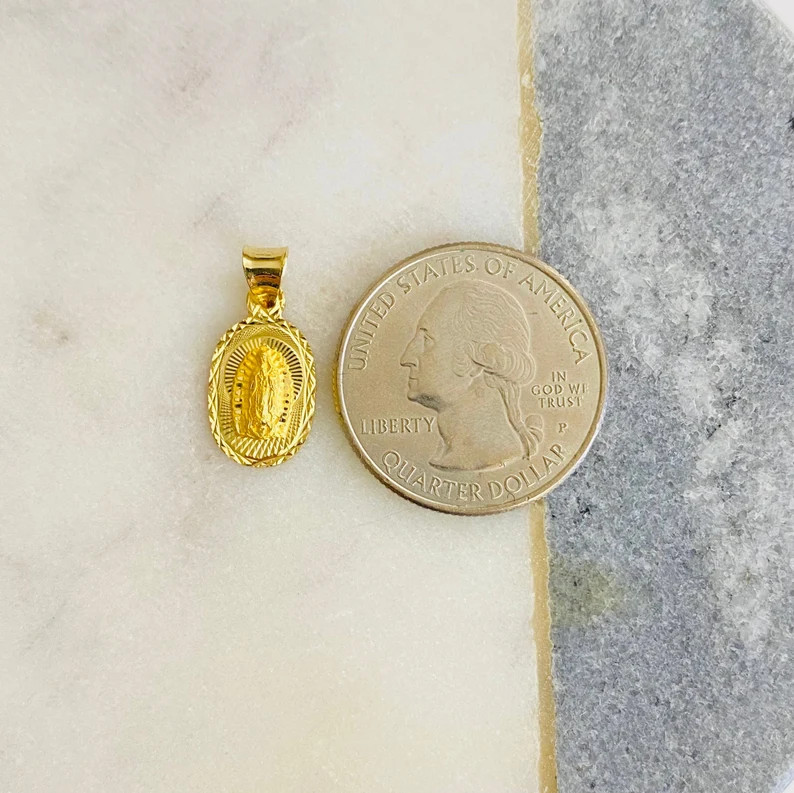 14K Solid Gold 20mm Virgin Guadalupe / Small Virgin Mary Pendant -PT341