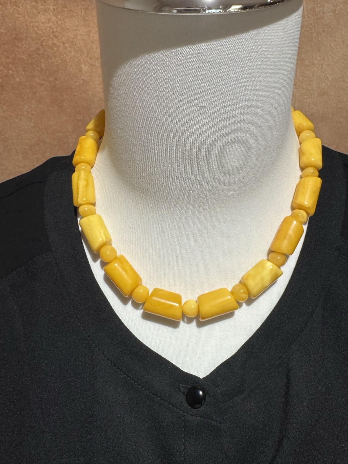 Beautiful Natural Baltic Amber Butterscotch Barrel Bead Necklace 47cm 40g