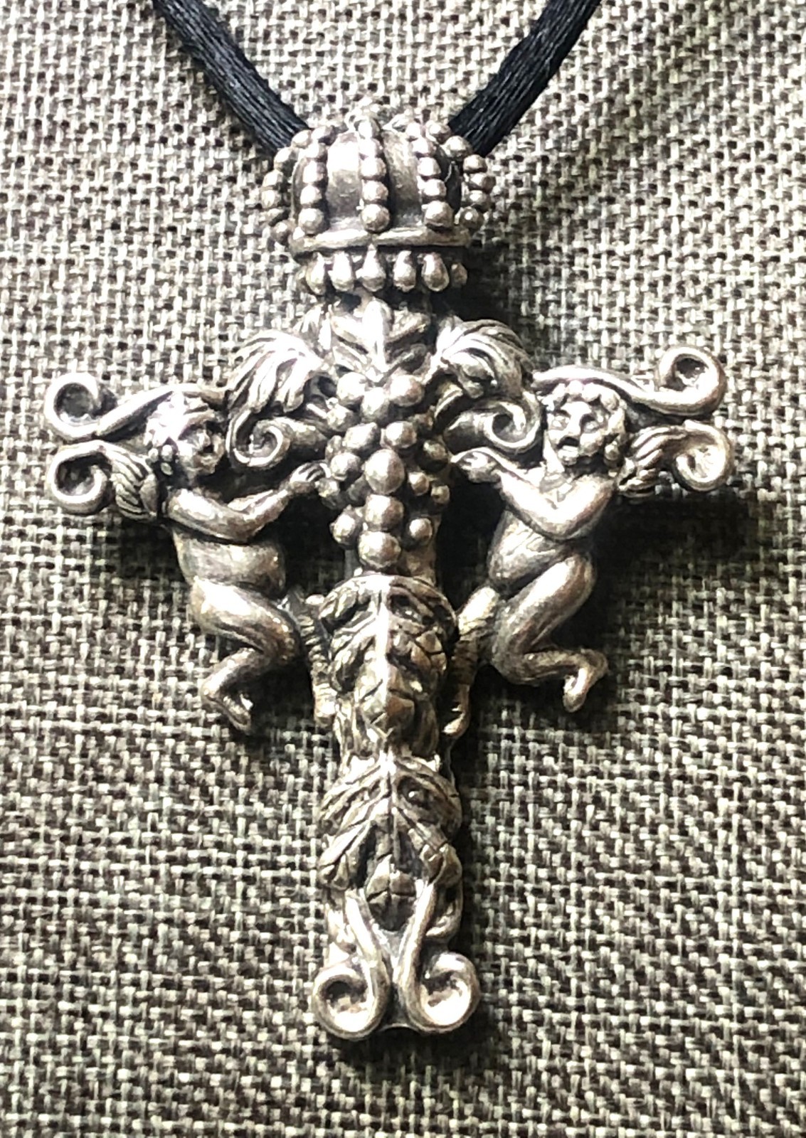 Vintage Andrea Barnett Sterling Silver Cherubim Angel Cross Pendant Necklace