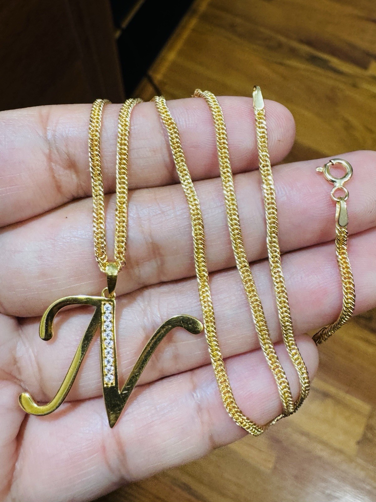 18K 750 Genuine Gold Letter N Set Necklace 15.6/16” Inch Long 4.54g 2.2mm
