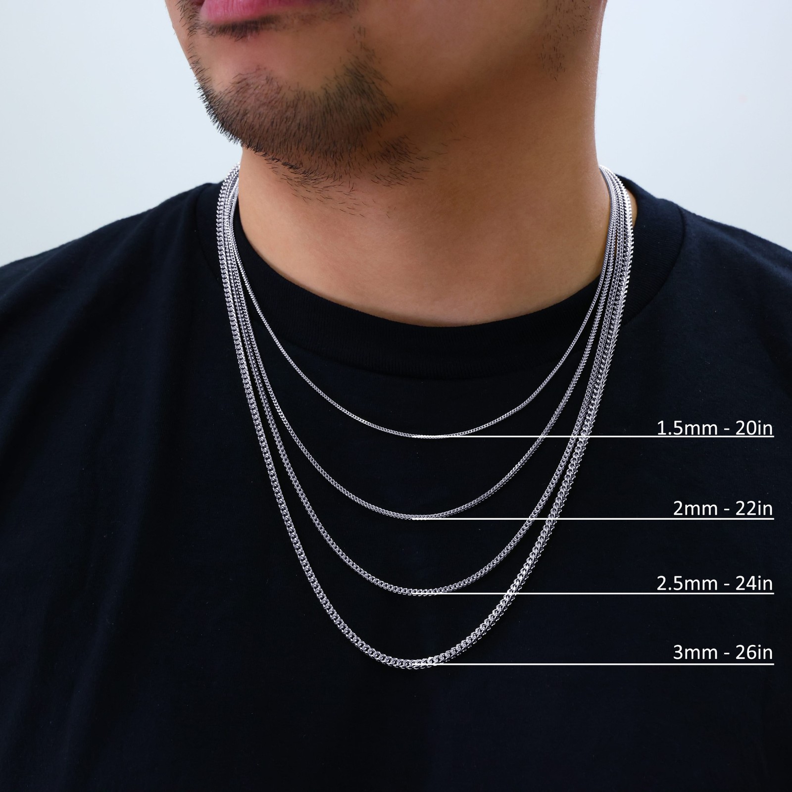 10K White Gold 1.5mm-3mm Square Wheat Box Franco Chain Pendant Necklace 16″- 30″
