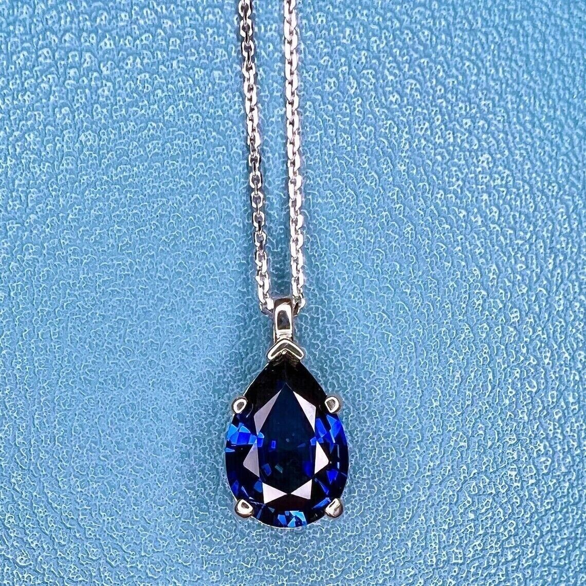 2Ct Pear Lab Created Cut Sapphire Solitaire Pendant 14K White Gold Plated Silver
