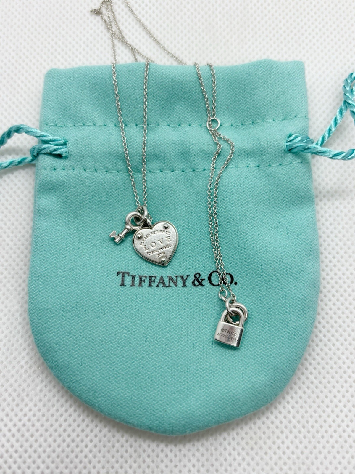 Tiffany & Co 925 Silver Return To Love Heart & Key Pendant Necklace 16+2” 3.84g