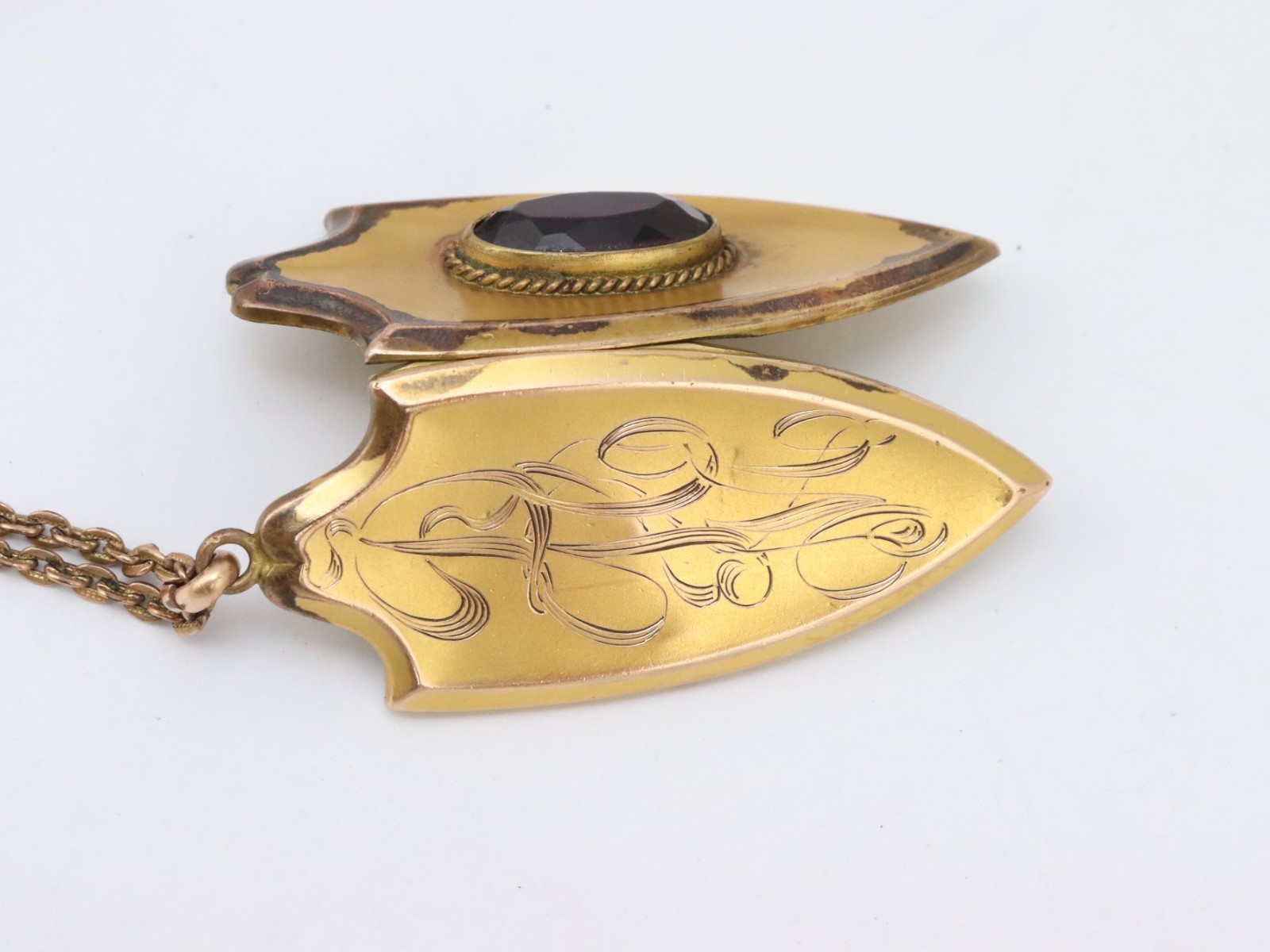 Vintage FLS Victorian Art Deco Paste Shield Locket Pendant Gold Filled 31 Grams
