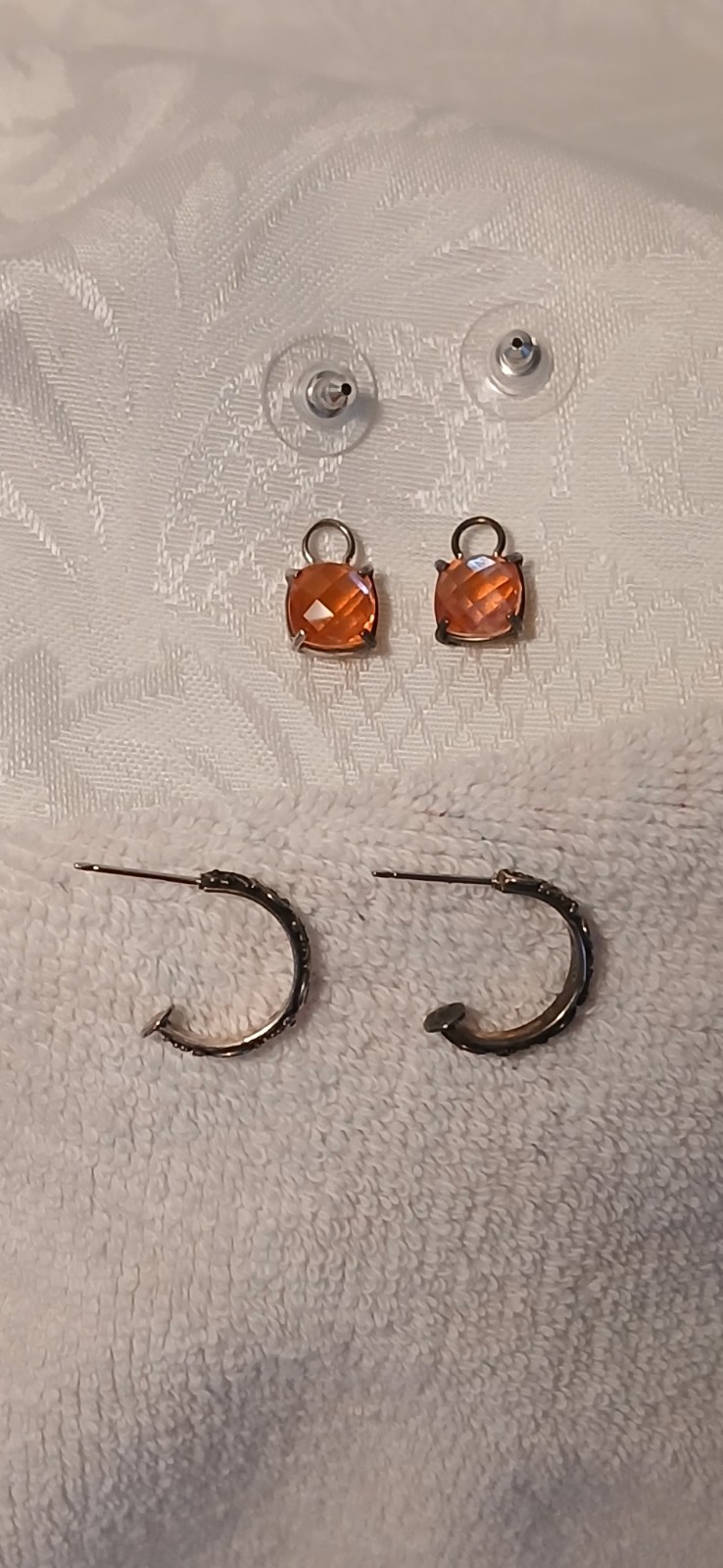 925 Lori Bonn Beaded Mini Hoop, Dangle, Multi-faceted, Orange Pierced Earrings