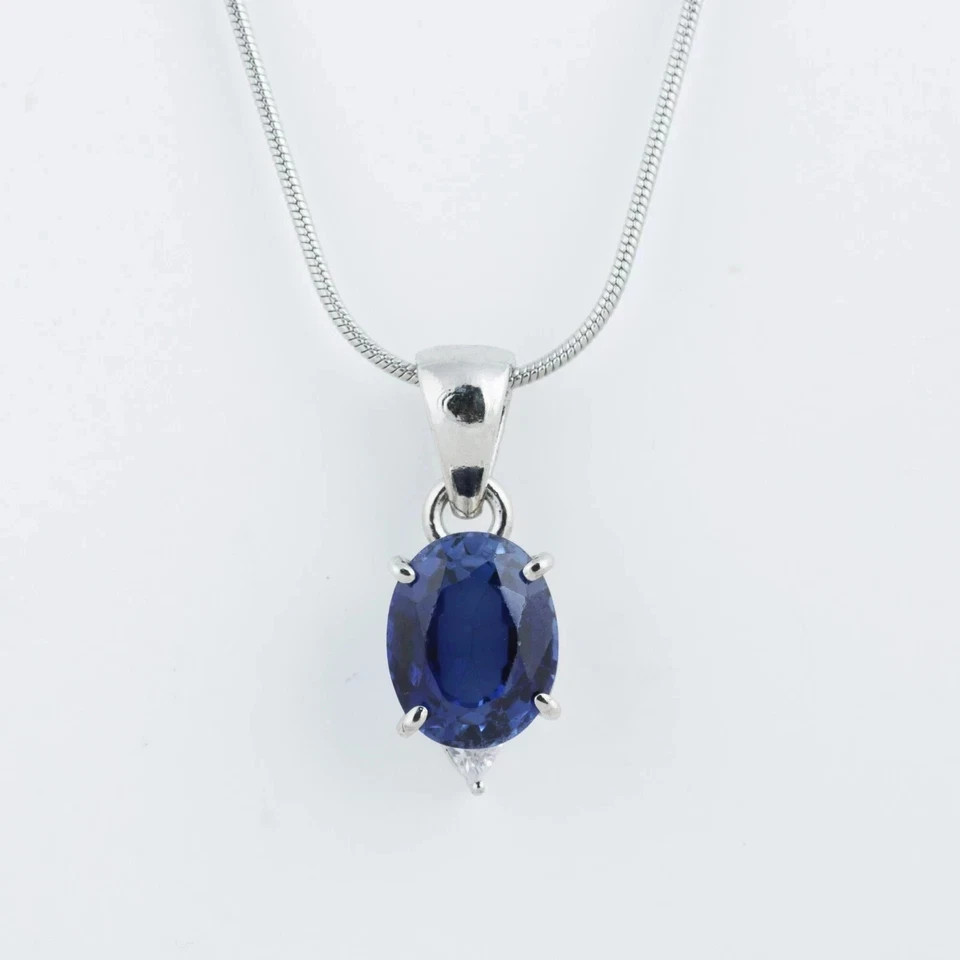 10 Ct Natural Blue Sapphire Pendant 925 Sterling Silver With Silver Chain