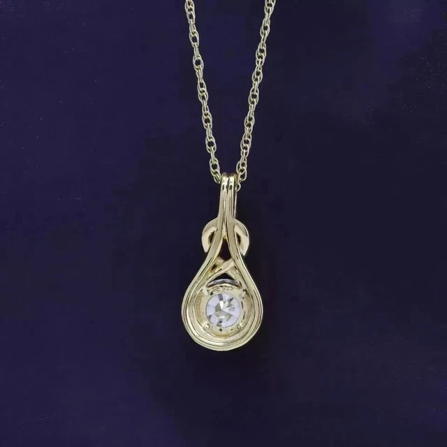 14K Yellow Gold Plated Round Lab Grown Diamond Delicate Solitaire Pendant Silver