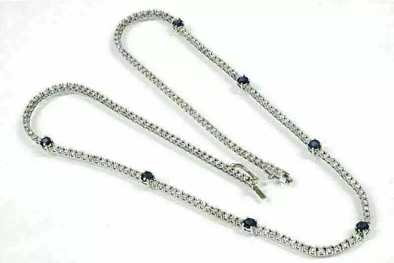 20TCW Round Lab Created Diamond & sapphire Tennis Necklace 925 Sterling Silver