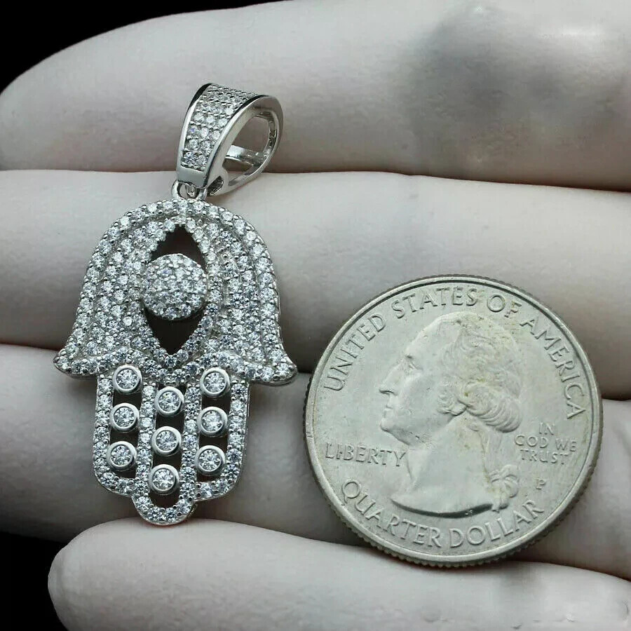 2.70 Ct Round Cut Diamond Evil Eye Hamsa Hand Only Pendant 14k White Gold Finish