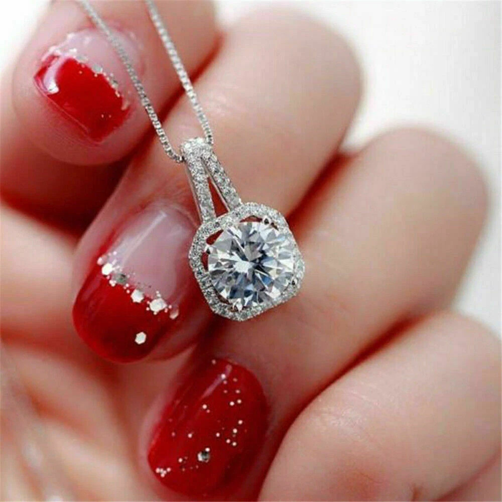 New Design 2Ct Lab Created Diamond Halo Pendant Necklace 14K White Gold Finish