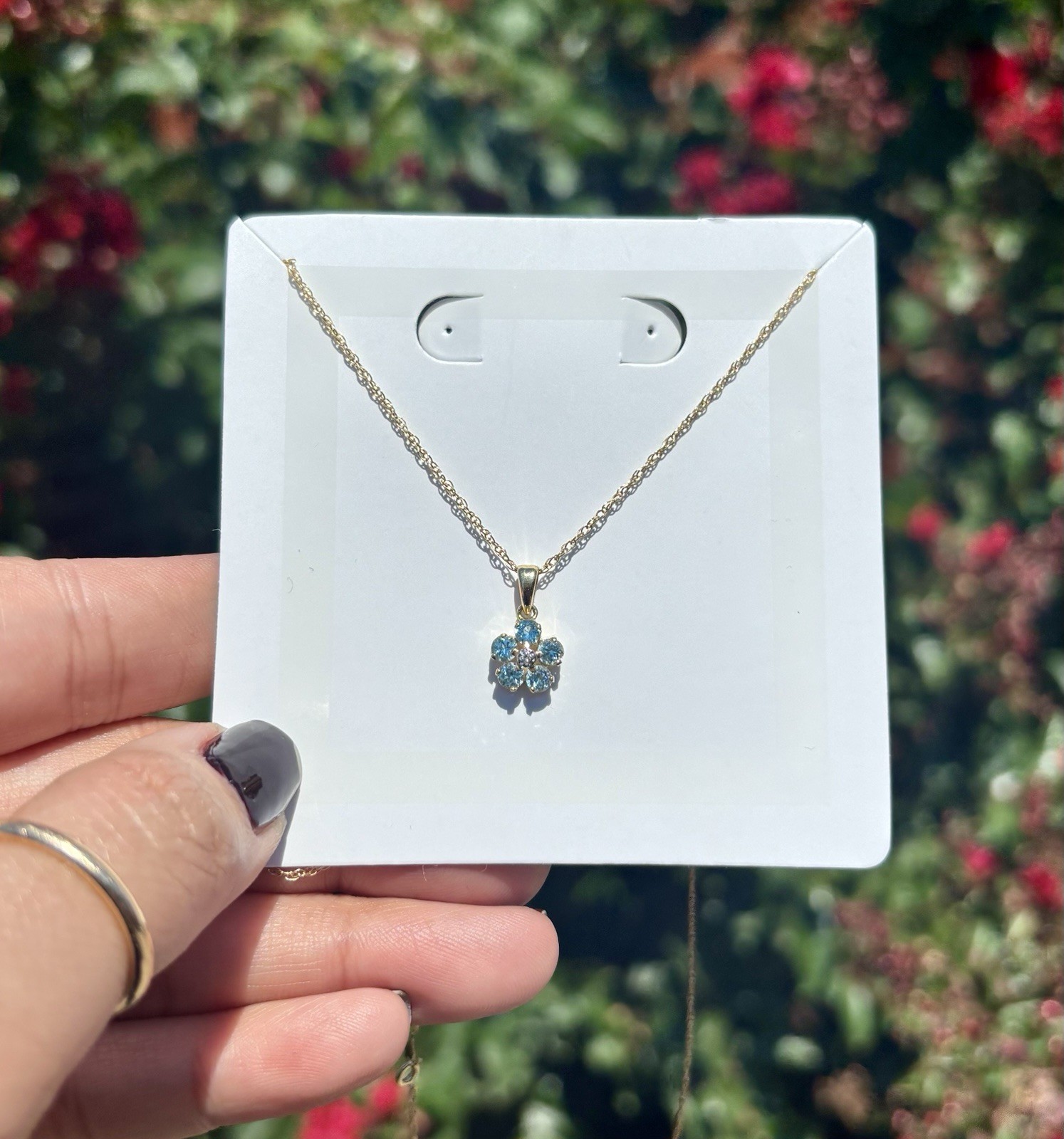 Estate 14k Yellow Gold Diamond And Blue Spinel Flower Pendant Necklace 19” Cable