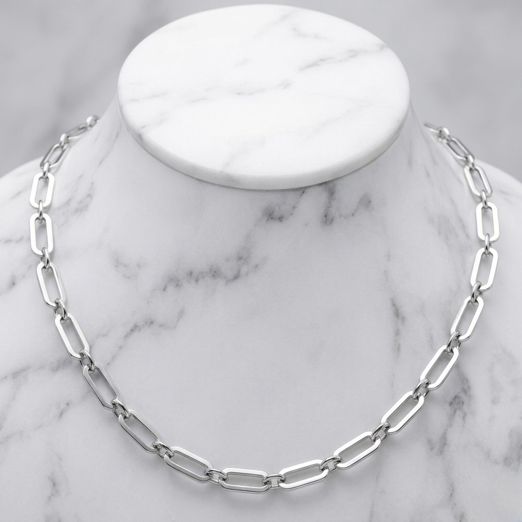Paper Clip Rolo Circle Chain Toggle Necklace Anti-tarnish Real Sterling Silver