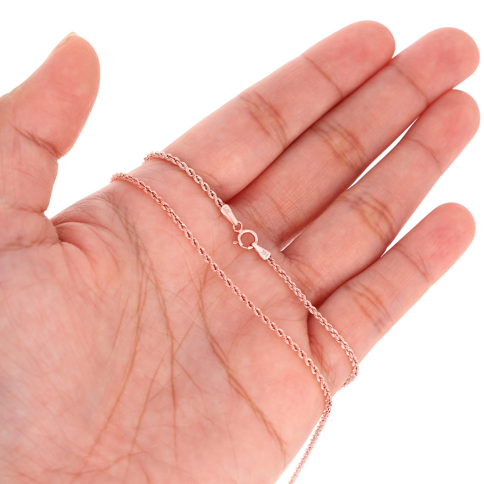 14K Rose Gold Womens 1.5mm Thin Diamond Cut Rope Chain Pendant Necklace 14″- 26″