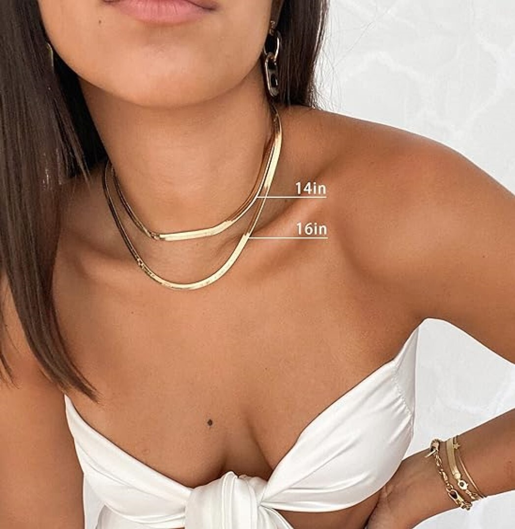 Italian Made 925 Sterling Silver 5MM Gold Herringbone Chain Necklace 16″-24″