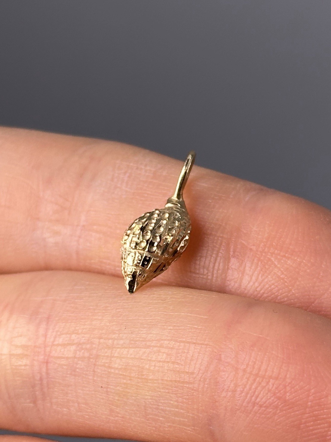 14K Yellow Gold Textured Seashell Charm Pendant, Beach Theme Jewelry